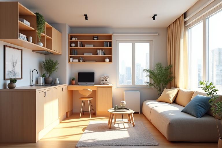 Apartamento urbano optimizado con muebles multifuncionales